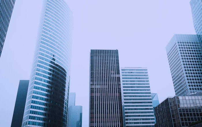 skyscrapers in fog